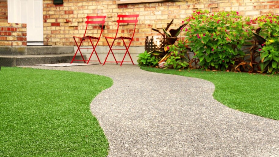 A pathway with perfectly placed artificial grass