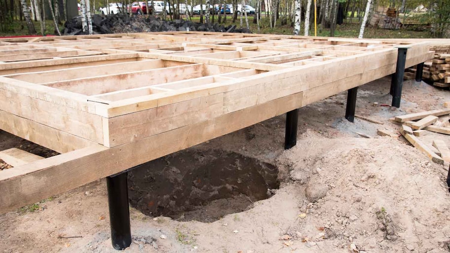 New pier and beam foundation at a construction site