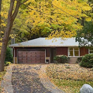 Suburban house surrounded by trees in the fall