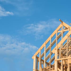 A roof truss on a construction on a bright day