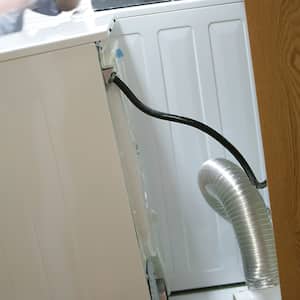 A dryer with its shortened vent hose on the back