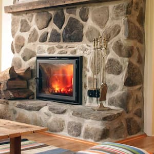 A stone fireplace