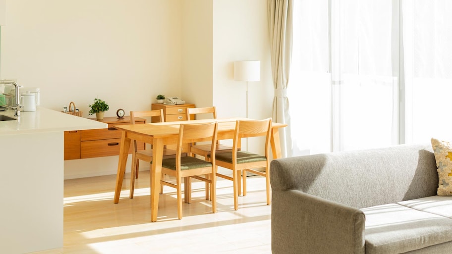 A sunny dining area in a house