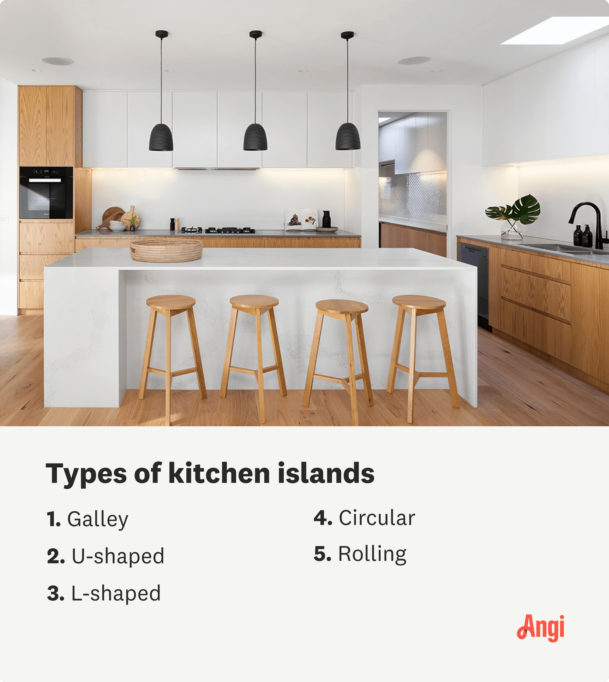 5 types of kitchen islands, including circular and rolling