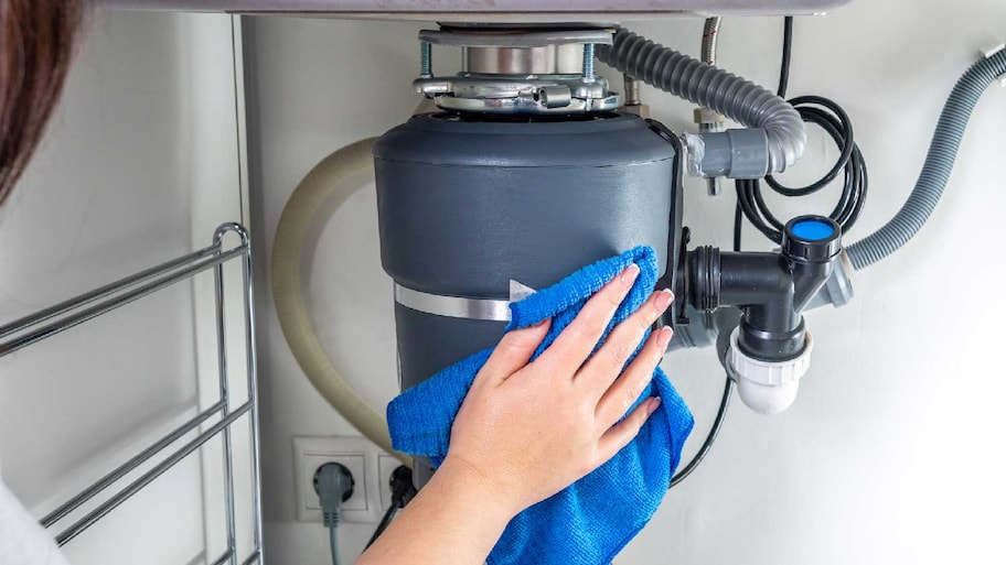 A woman cleaning a garbage disposal