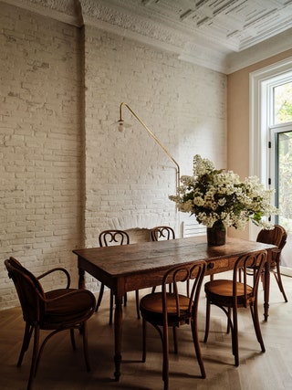 dining table with wood chairs and table