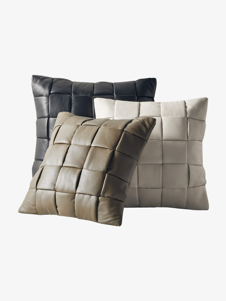 Jabas Woven Leather Throw Pillow with DownAlternative Insert