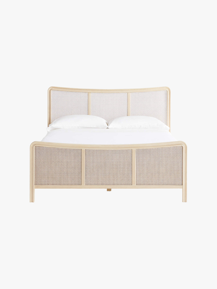 Fields Cane and White Oak Wood Queen Bed