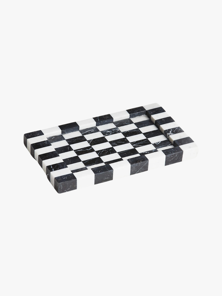 Black and White Marble Decorative Checkered Tray by Leanne Ford