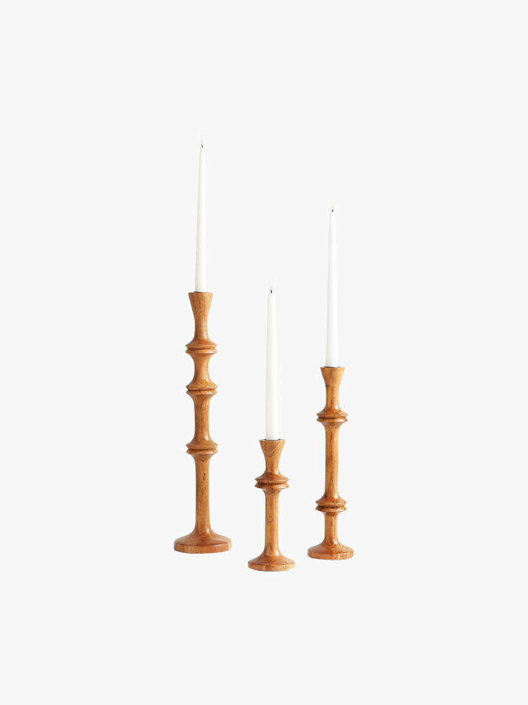 Century Natural Acacia Wood Taper Candle Holders Set of 3