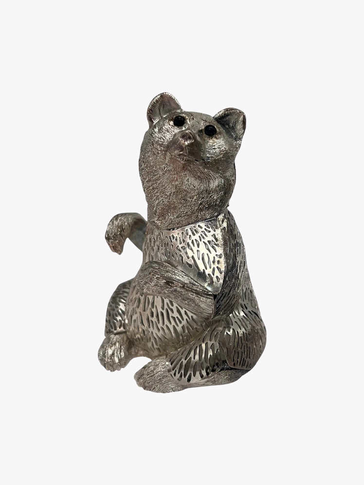 Christofle Pierced Silver Plated Lumiere D'Argent Bear Figurine