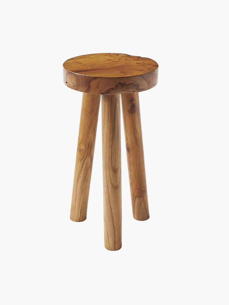 Teak wooden threelegged stool.