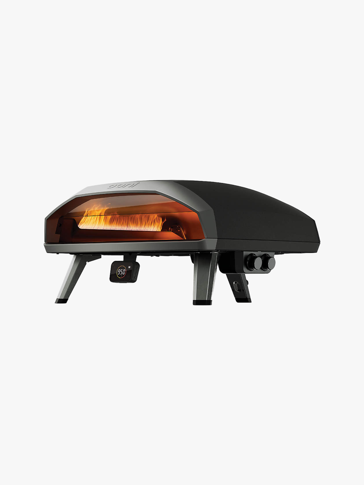 Ooni Koda 2 Max Outdoor Pizza Oven with flames on the inside.