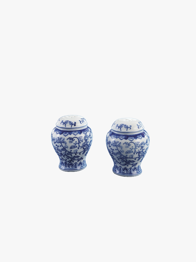 Classic ginger jar shape  porcelain salt and pepper shakers.