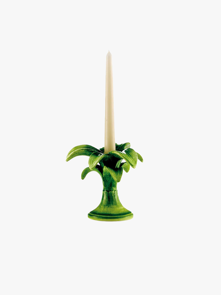 Palm tree motif small palm porcelain candle holder.