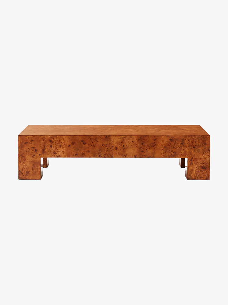 Rectangular burl wood coffee table.