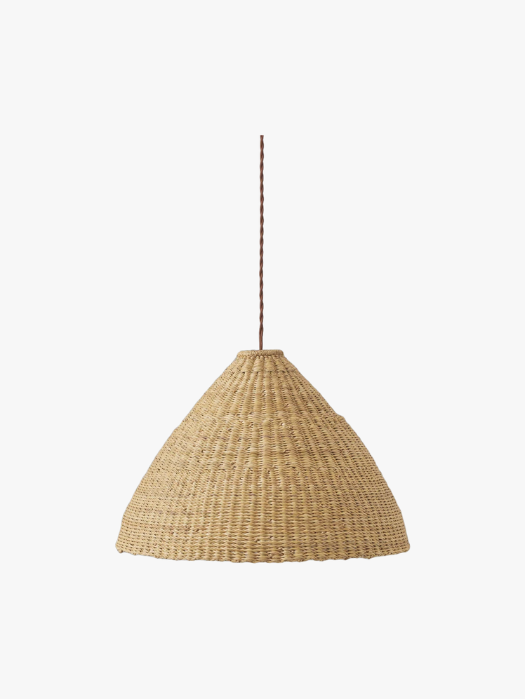 Bellshaped pendant shade handwoven.