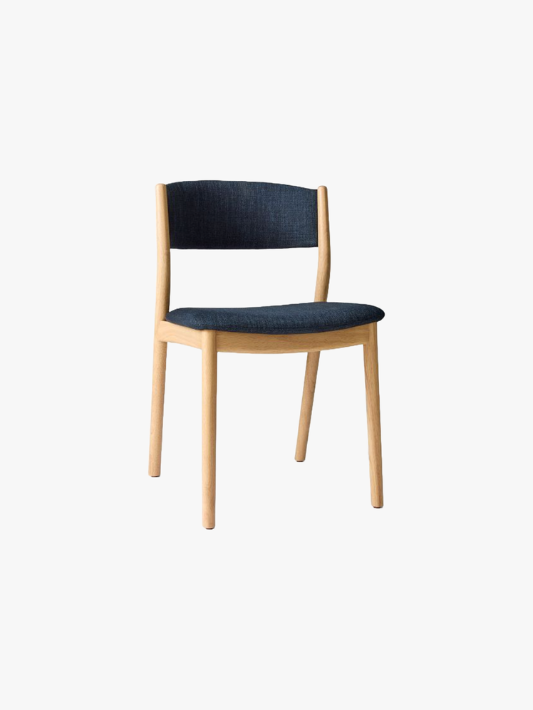 Dining chair with yarn Dyed Linen Weave upholstery  in Midnight and solid rubberwood frame and legs.