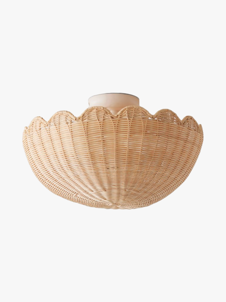 Natural rattan shade for ceiling light.