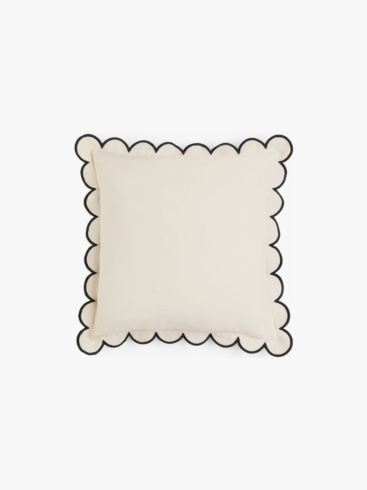 Linen cushion cover with scallop edges