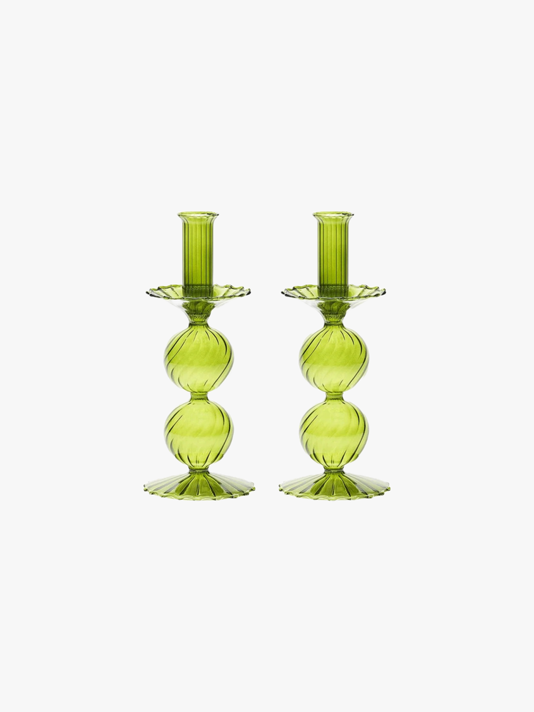 Set of 2 green candle holders