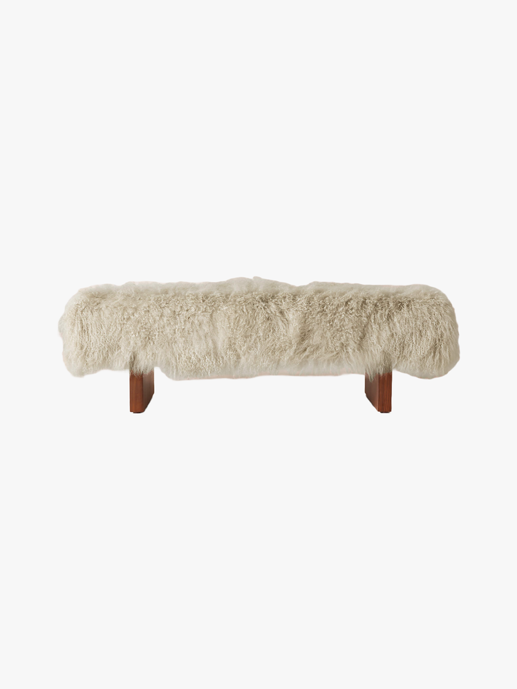 55 Taupe Sheepskin Upholstered Bench