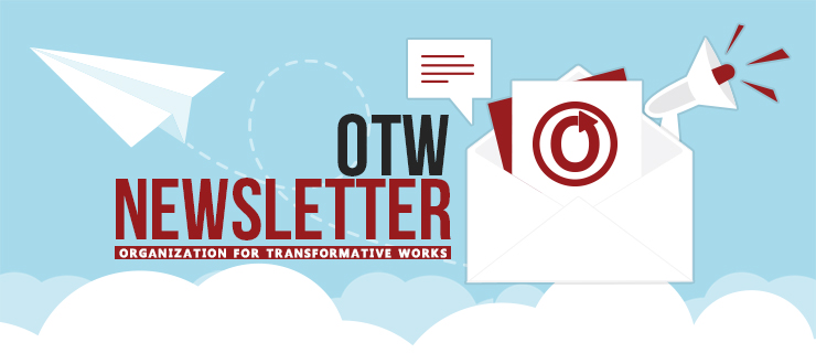 Banner of a paper airplane emerging from an envelope with the words 'OTW Newsletter: Organization for Transformative Works'