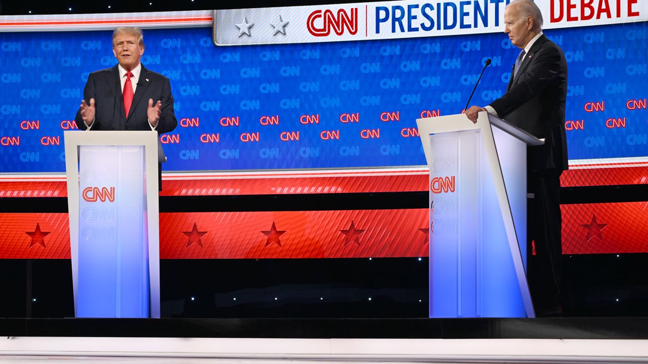 Former President Trump and President Joe Biden attend the CNN Presidential debate on June 27.