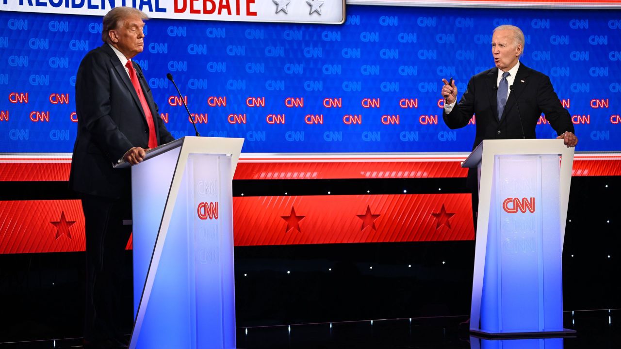 Former President Donald Trump and President Joe Biden debate at CNN's Atlanta studios on June 27.