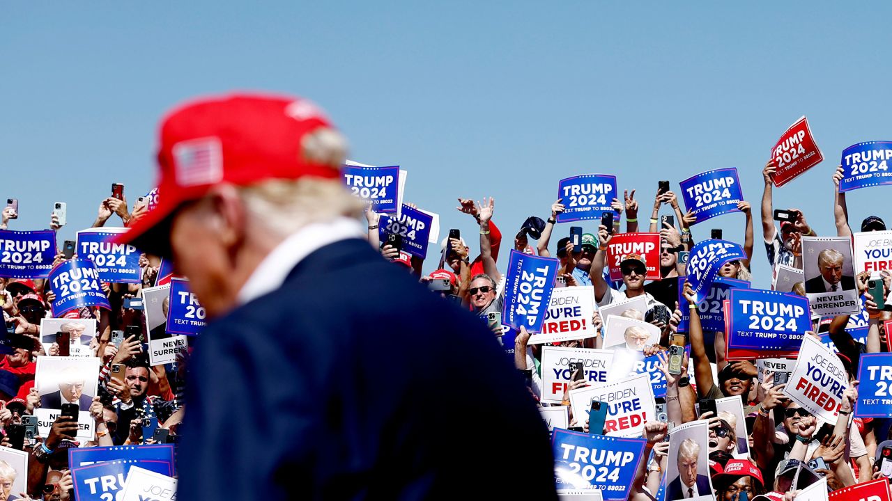 Former President Donald Trump arrives to a rally at Greenbrier Farms on June 28 in Chesapeake, Virginia.