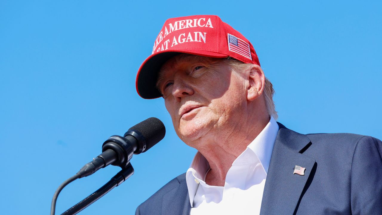 Former President Donald Trump speaks at a rally in Chesapeake, Virginia, on Friday. 