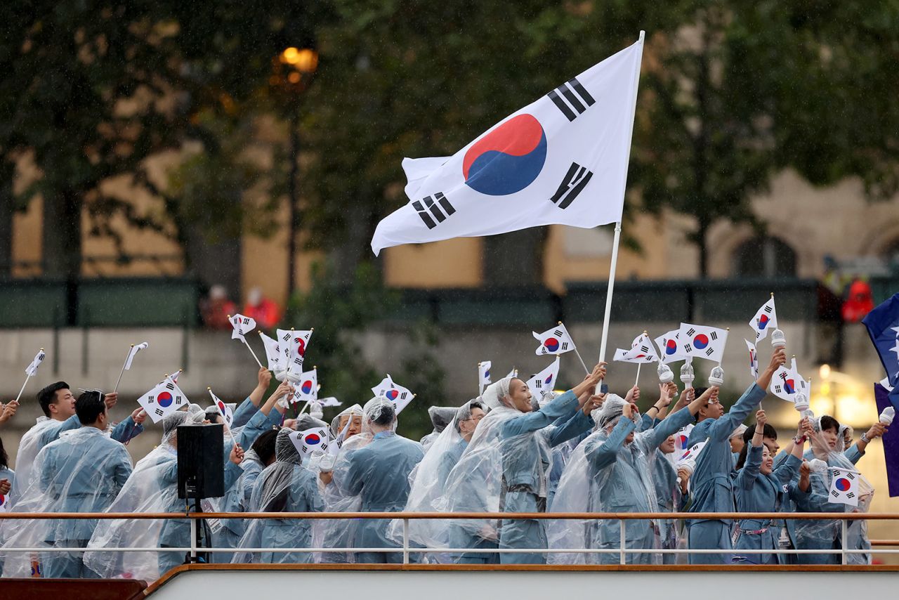 Team Republic of Korea takes part in the opening ceremony of the Olympic Games Paris 2024 on July 26.