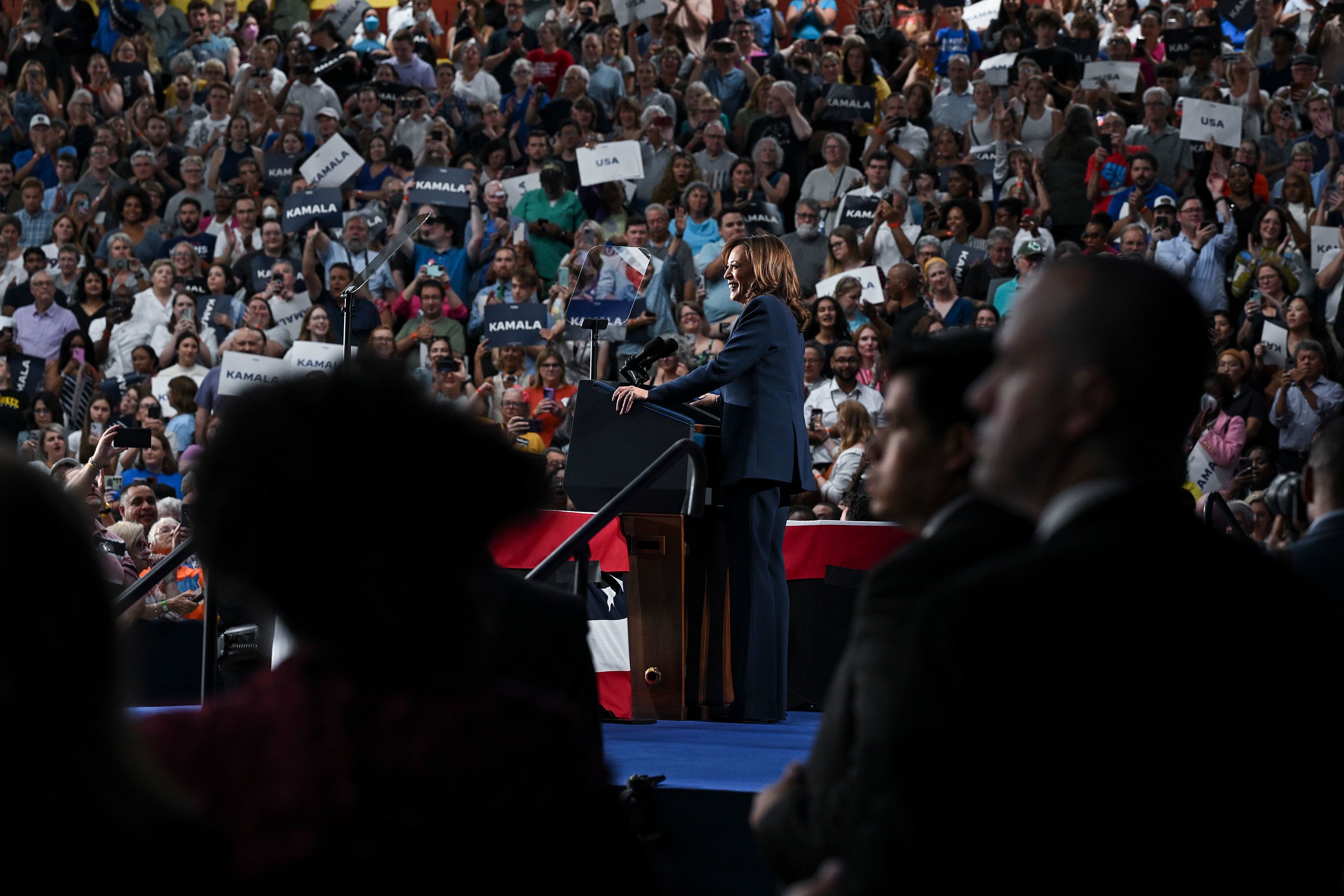 Vice President Kamala Harris speaks during a campaign rally in Milwaukee on Tuesday, July 23.