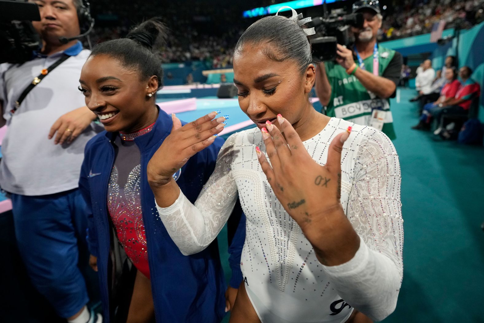 Chiles reacts after winning the bronze medal in the floor exercise. Chiles was initially in fourth, behind Romania's Ana Bărbosu, but <a href="https://www.cnn.com/sport/live-news/paris-olympics-news-2024-08-05#h_23d9836a99aa0714caefc8a9eba9b97f">her difficulty score was successfully challenged</a> and she received the extra 0.1 that she needed to move up to third. On August 10, the Court of Arbitration for Sport ruled that challenge came too late, <a href="https://www.cnn.com/sport/live-news/paris-olympics-news-closing-ceremony#h_55351da504525ebe71af920a8ed27e95">resulting in the bronze medal being reallocated to Bărbosu</a>.