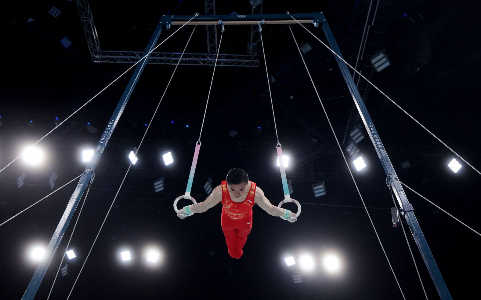 Chinese gymnast Liu Yang competes in the rings final on August 4. <a href="https://www.cnn.com/sport/live-news/paris-olympics-news-2024-08-04#h_7b011acc3d01328c88edec119467b22b">He won gold in the event</a>, just as he did three years ago in Tokyo.