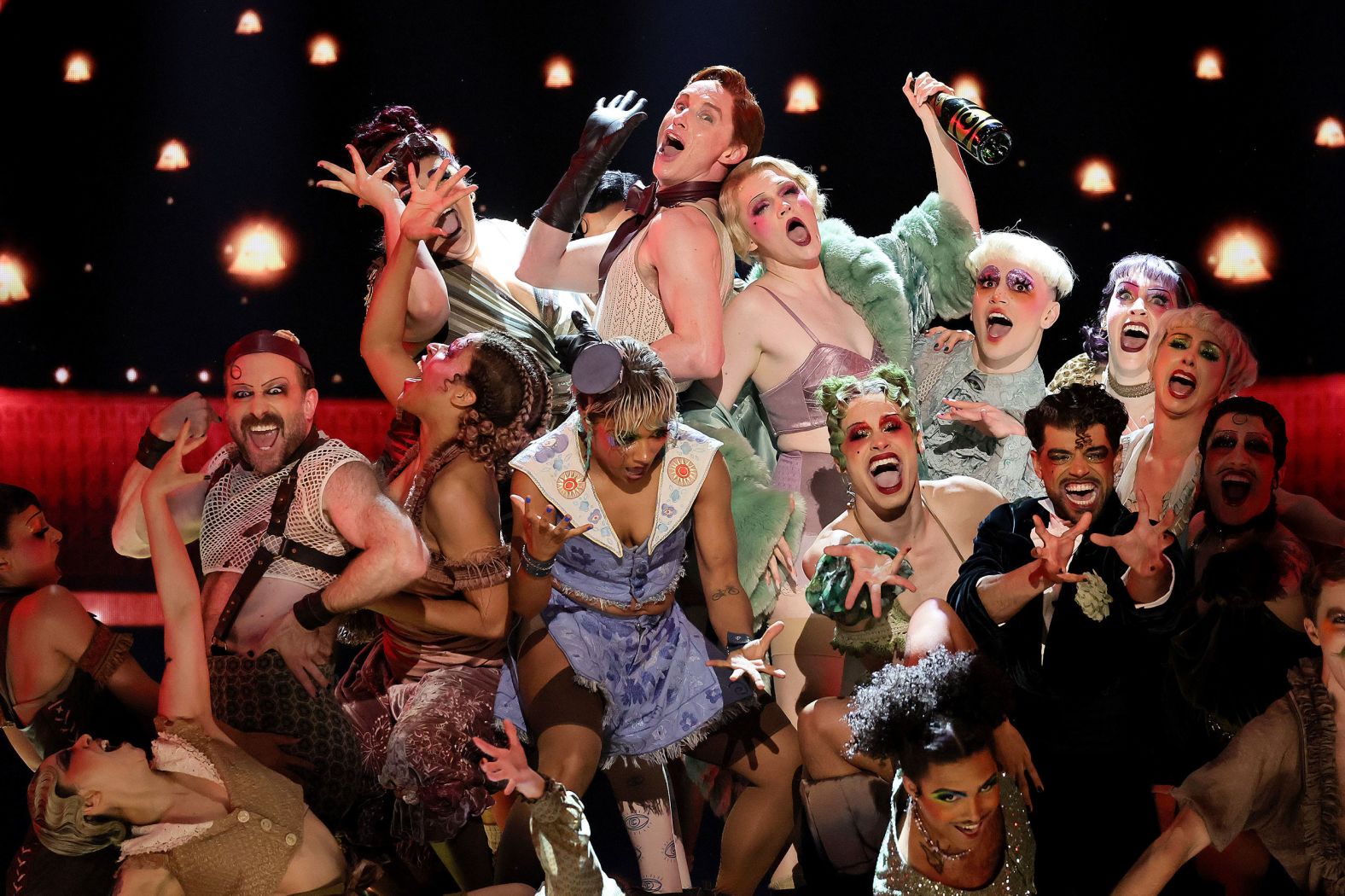 Eddie Redmayne and Gayle Rankin, center top, perform with other cast members from the “Cabaret at the Kit Kat Club" during the Tony Awards in New York on Sunday, June 16. <a href="https://www.cnn.com/2024/06/16/entertainment/gallery/the-best-photos-from-the-2024-tony-awards/index.html">See the best photos from the show</a>.