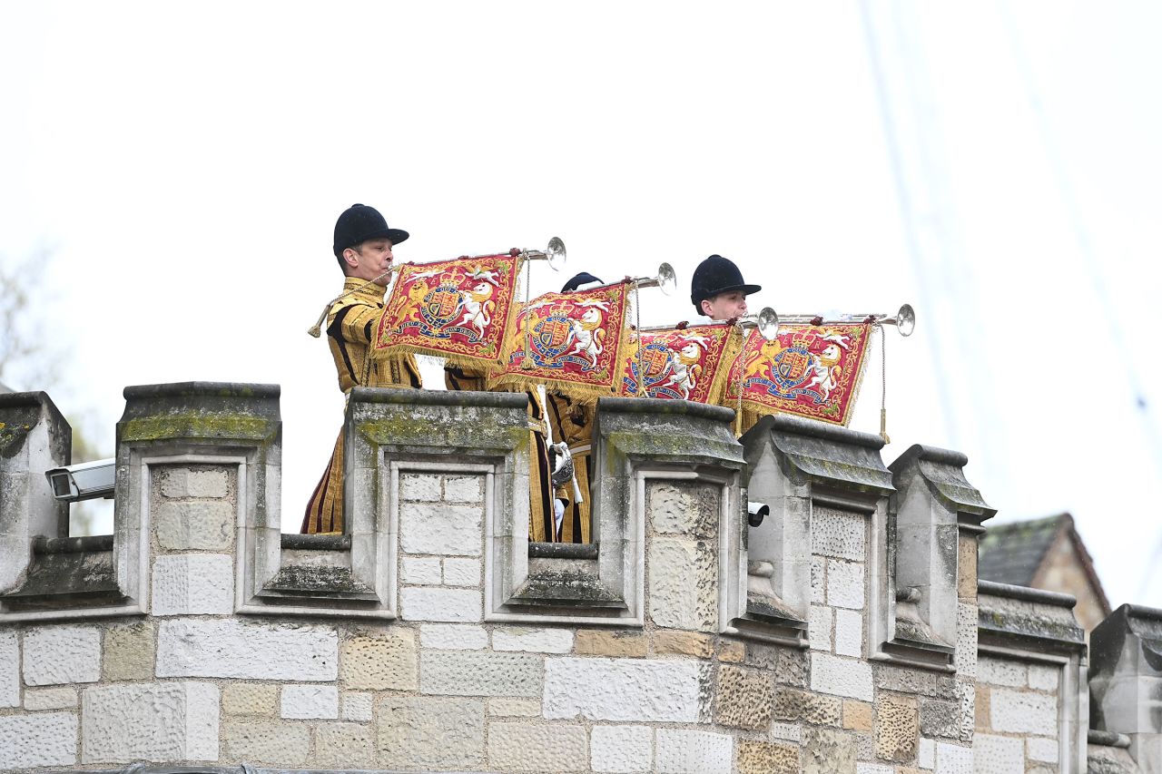 State trumpeters from the Band of the Household Cavalry following the coronation.