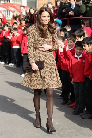 Kate wore a printed Orla Kiely coatdress while visiting Rose Hill Primary School in Oxford. That day,<a href="http://www.luckymag.com/blogs/luckyrightnow/2012/02/Kate-Middletons-Printed-Orla-Kiely-Coat-Four-Similar-Options-You-Can-Buy-Right-Now#slide=1" target="_blank" target="_blank"> Lucky magazine</a> reported that the jacket had already sold out in stores and online.