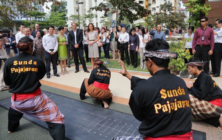 Catherine and Prince William watch a performance by the Sunda Pajajaran group on Wednesday.