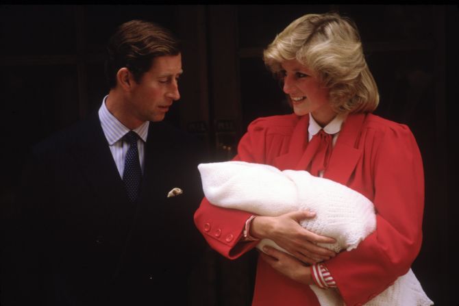 Prince Charles and Princess Diana leave a London hospital with newborn baby Harry on September 16, 1984. It was their second son.