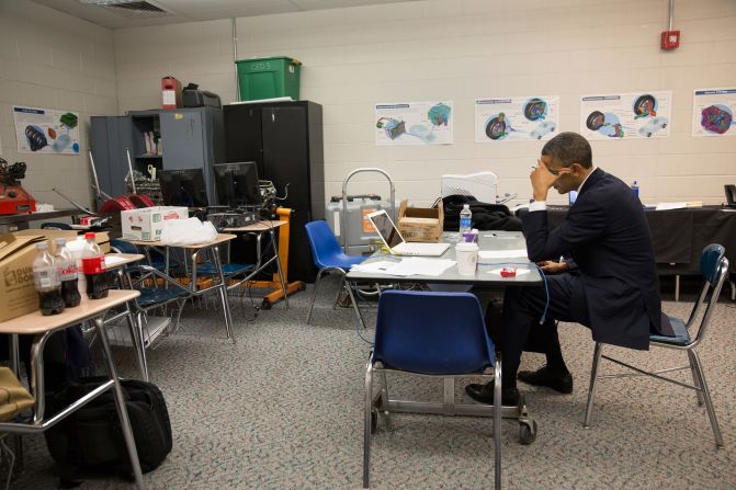 Making last-minute edits to his speech in Newtown, Connecticut, before a vigil for those killed at Sandy Hook Elementary School on  December 16, 2012. 