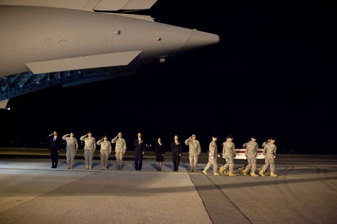 Honoring fallen soldiers from Afghanistan at Dover Air Force Base in Delaware on October 29, 2009. 