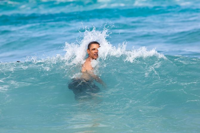 Swimming at Pyramid Rock Beach in Kaneohe Bay, Oahu, Hawaii, on January 1, 2012.