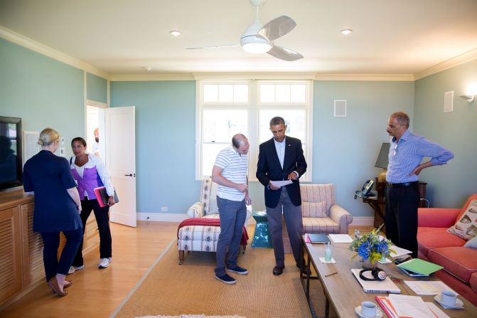 Discussing the situation in Ferguson, Missouri, while on vacation in Martha's Vineyard, Massachusetts, on August 14, 2014. 