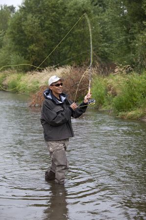 Fly fishing near Bozeman, Montana, on August 14, 2009. 