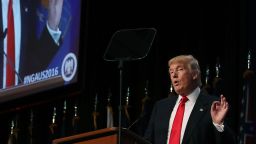 BALTIMORE, MD - SEPTEMBER 12: US Republican presidential nominee Donald Trump addresses the National Guard Association of the United States' 138th general conference & exhibition, at the Baltimore Convention Center, September 12, 2016 in Baltimore, Maryland.  (Photo by Mark Wilson/Getty Images)