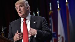 US Republican presidential nominee Donald Trump addresses the 138th General Conference of  National Guard Association of the US at the Baltimore Convention Center in Baltimore, Maryland, on September 12, 2016. / AFP PHOTO / MANDEL NGANMANDEL NGAN/AFP/Getty Images