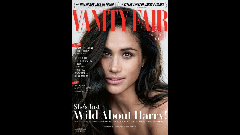 Markle appears on the <a href="https://www.vanityfair.com/style/2017/09/meghan-markle-cover-story" target="_blank" target="_blank">cover of Vanity Fair</a> in September 2017. In an accompanying interview, Markle first <a href="http://edition.cnn.com/2017/09/05/europe/meghan-markle-vanity-fair/index.html">spoke publicly </a>about her relationship with Prince Harry.