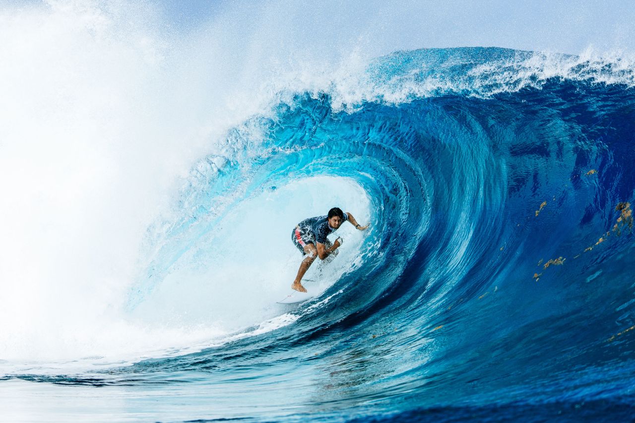 Japan's Connor O'leary takes part in a training session in Teahupo'o, Tahiti, on July 23. 