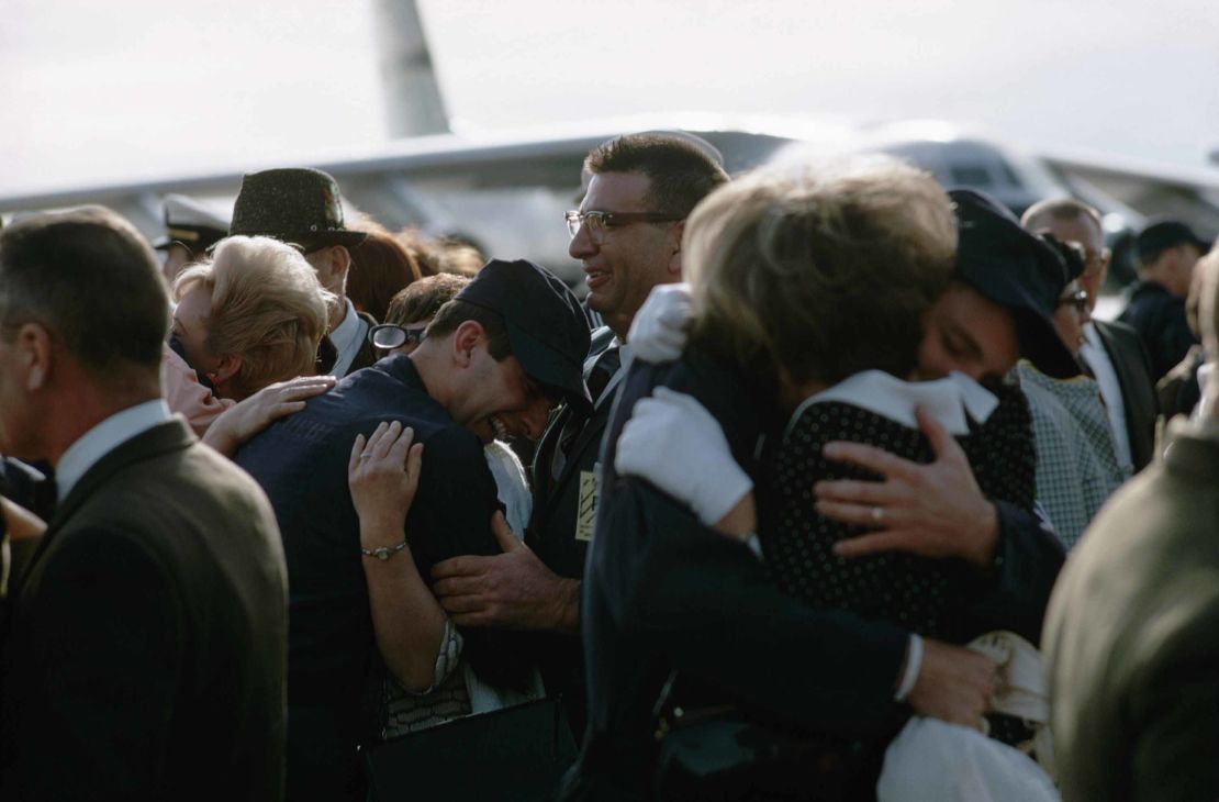 The USS Pueblo crew greet relatives upon returning from captivity in North Korea.